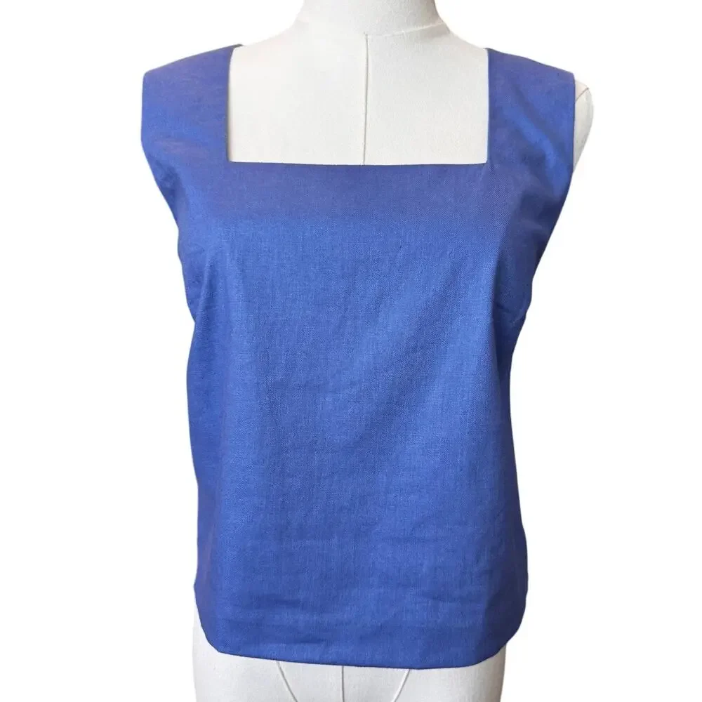 New Banana Republic Women's Santa Monica Blue Linen Blend Square Neck Top Size S